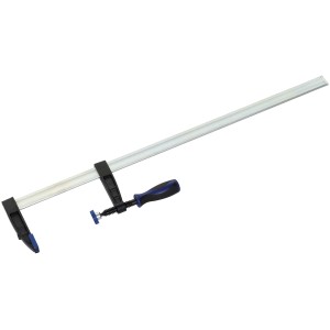 LUX Schraubzwinge Temperguss 600 mm, Spannwerkzeug mit blau-schwarzem Griff und verzinkter Schiene.