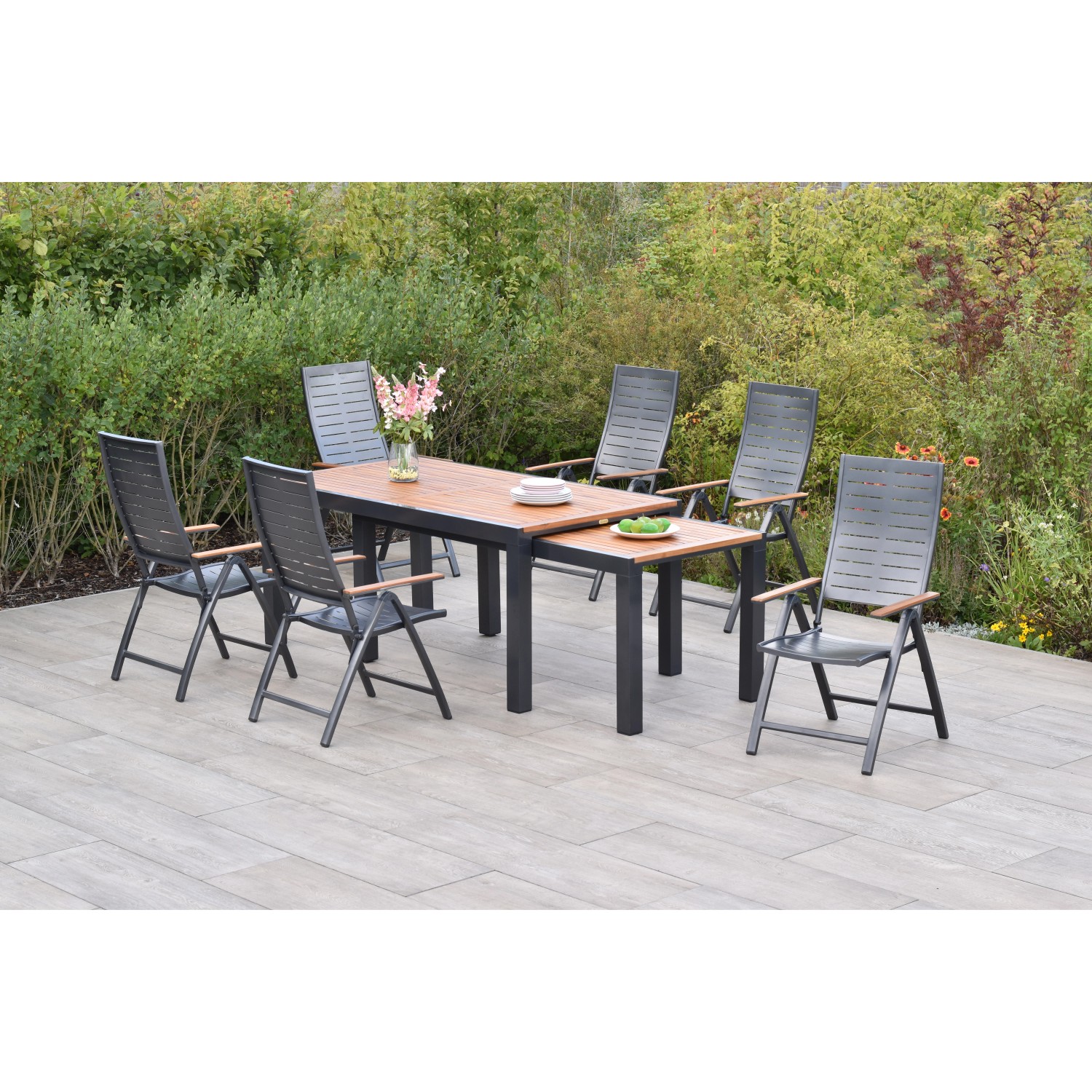 Merxx Tinos Set 7-tlg. 6 Klappsessel Flex-Gartentisch Ausziehbar günstig online kaufen