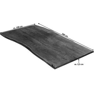 Tischplatte Akazie Nussbaum, 280x100 cm, Baumkante, Massivholz für Esstische oder Schreibtische.