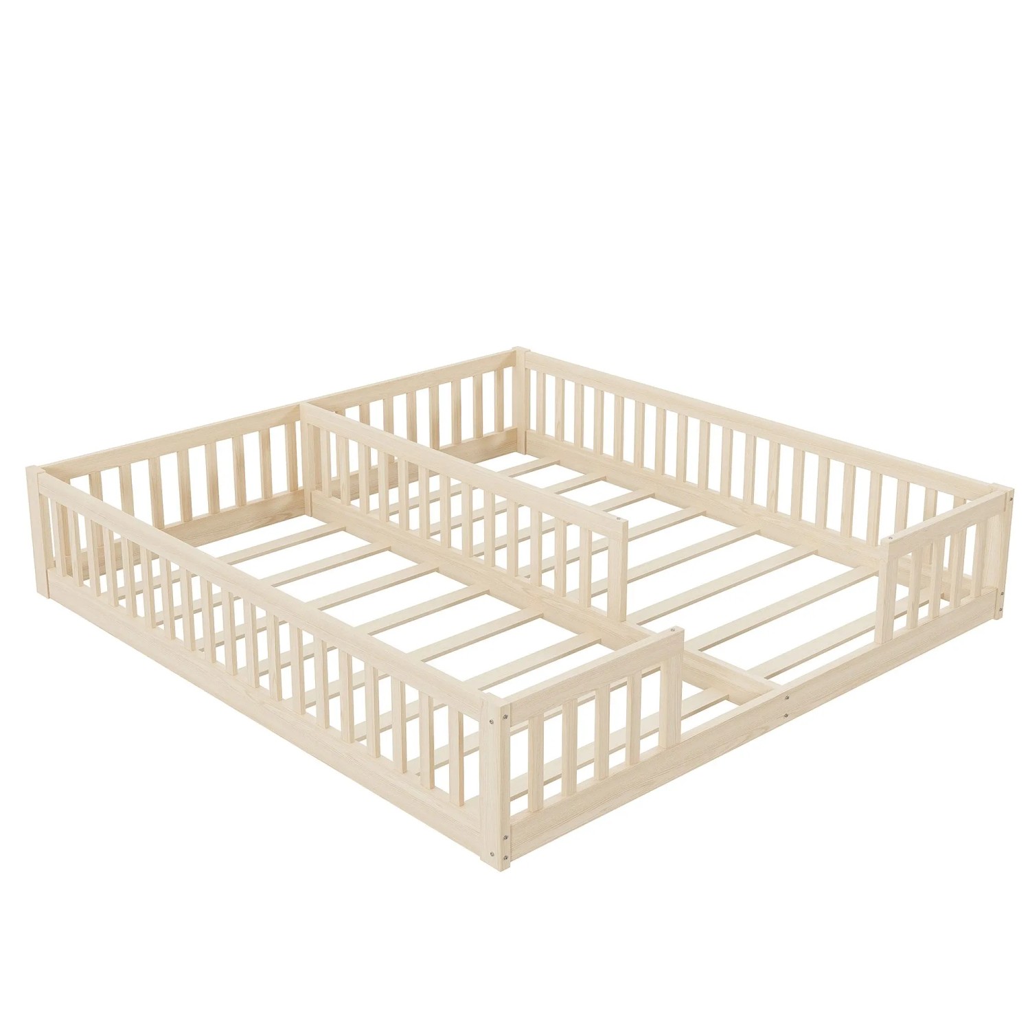okwish Paneelbett 90x200cm mit Geländer und Lattenrost Kinderzimmer Natur ohne Matratze
