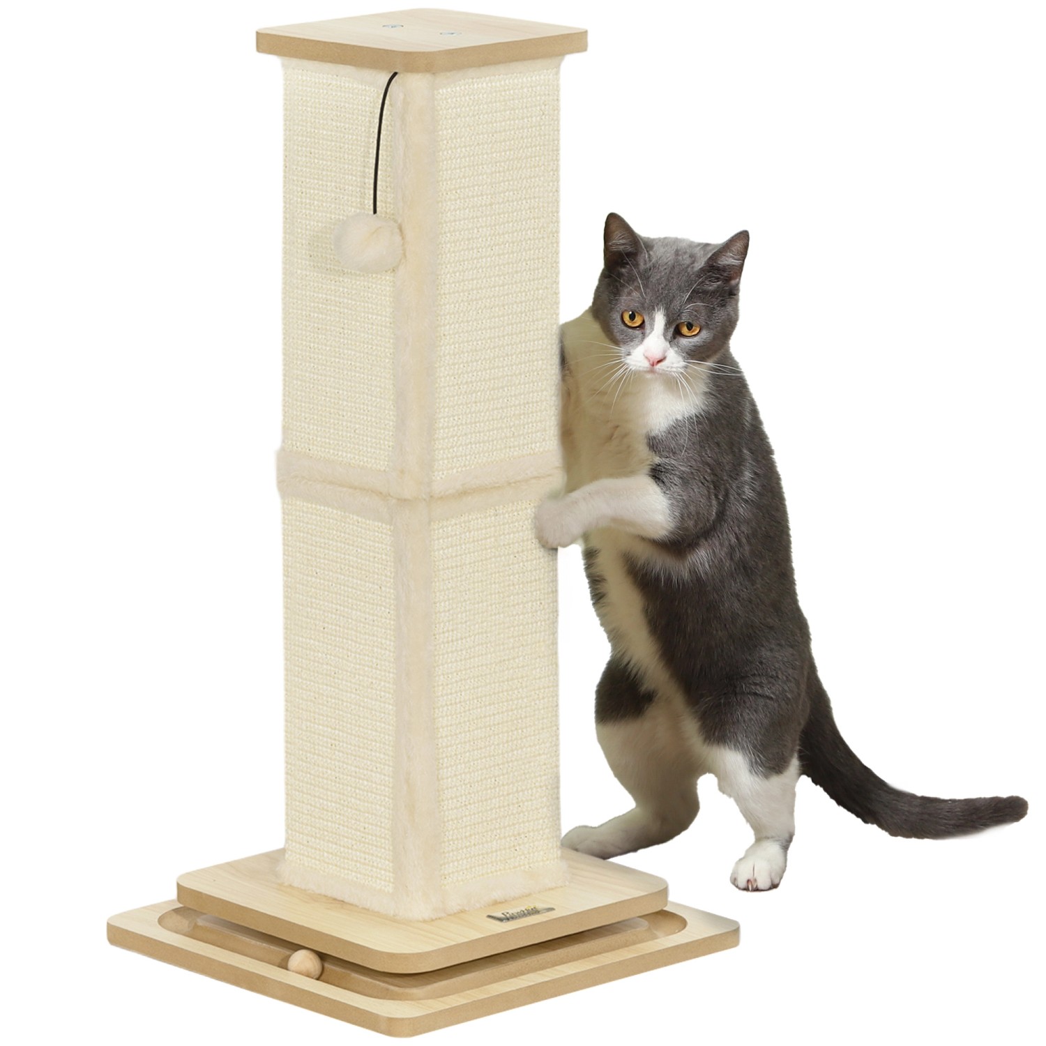 PawHut Kratzstamm Kratzsäule MDF Sisal Eiche 34L x 34B x 67H cm