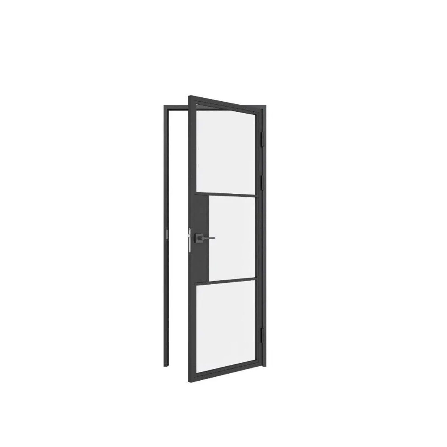 inova Loft Glastür 830 x 2115 mm Klarglas 3 Felder DIN Rechts Komplettset Beschlag in Schwarz mit Türklinke und Schloss