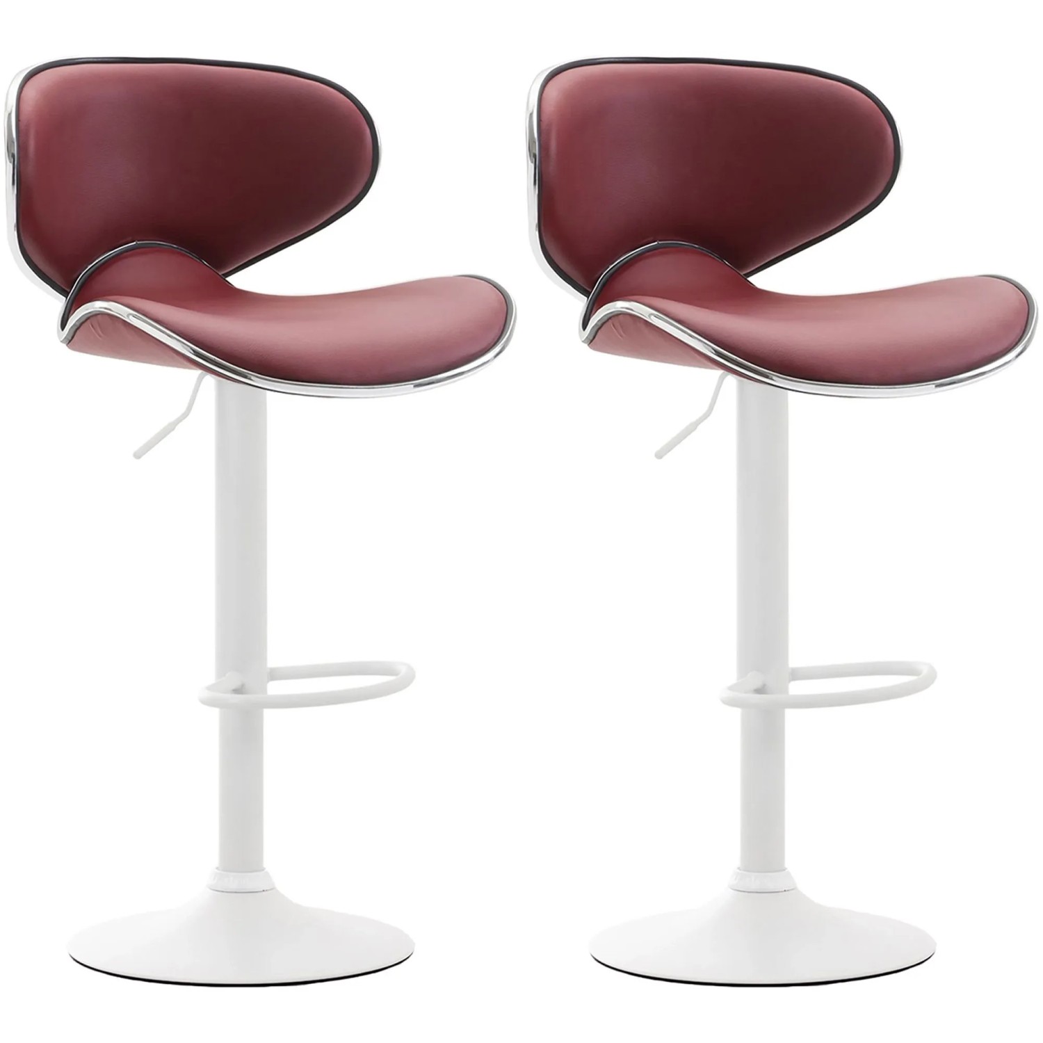 CLP 2er Set Barhocker Las Vegas Kunstleder Bordeauxrot/Weiß