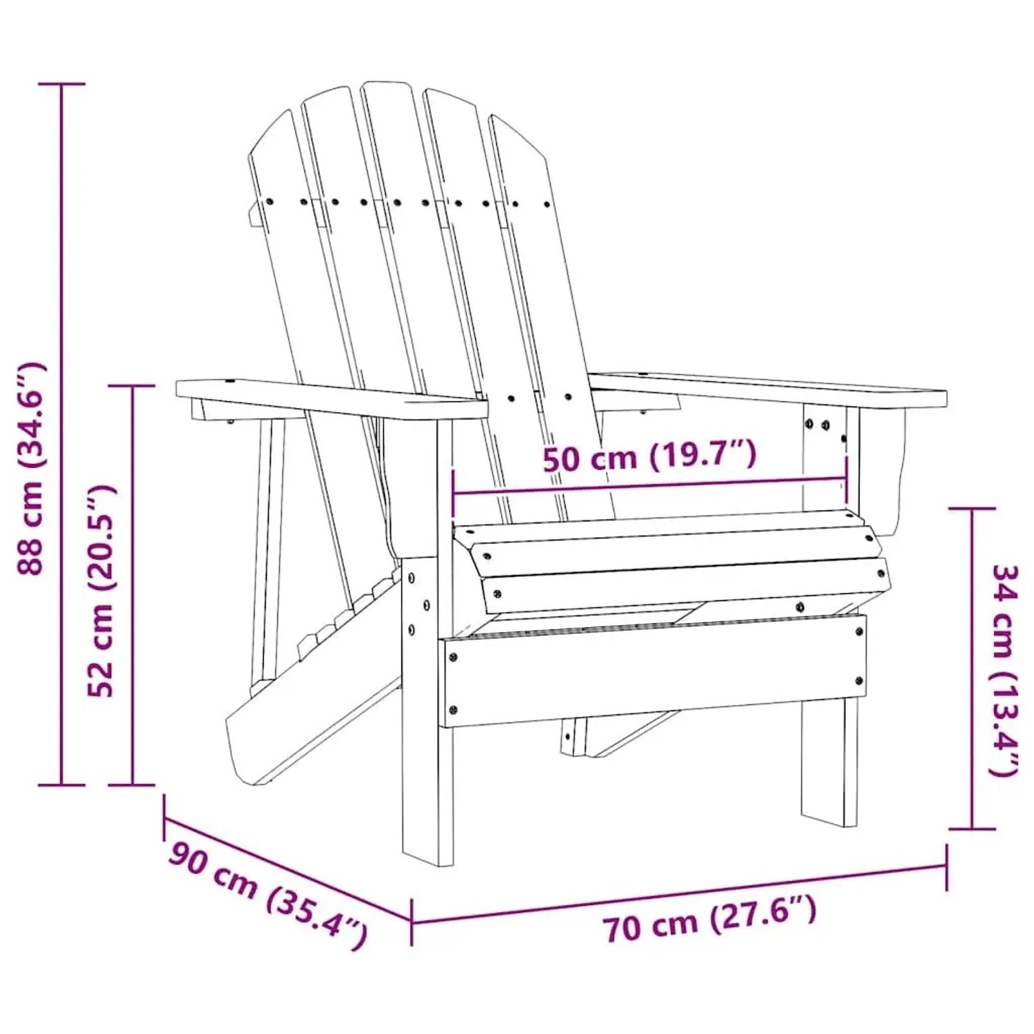 vidaXL Adirondack Gartenstuhl aus Tannenholz, rot, mit Maßangaben.