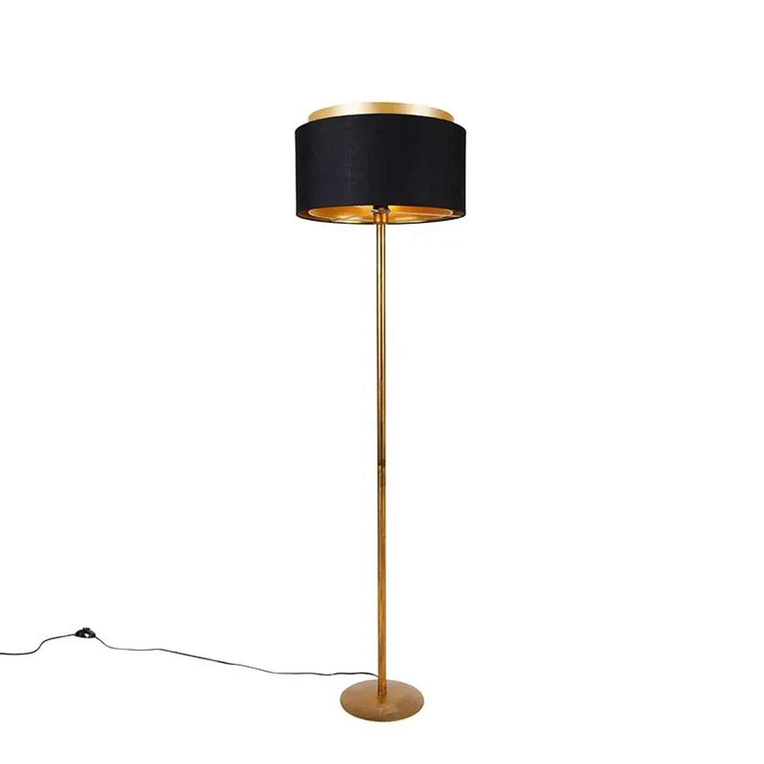 QAZQA Moderne Stehlampe Gold mit Schirm Schwarz mit Gold Simplo
