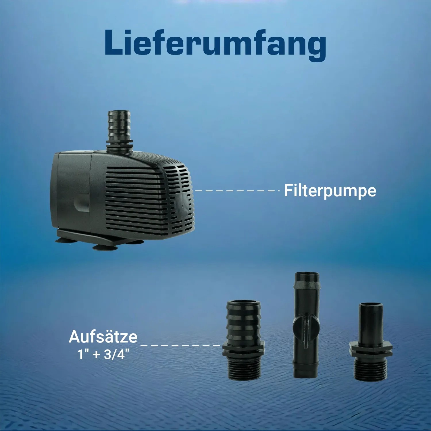 Kerry Electronics Teichpumpe mit Zubehör, Filterpumpe und Aufsätze im Lieferumfang.