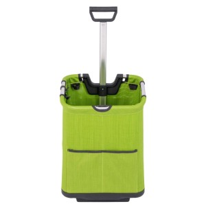 Grüner 50L klappbarer Einkaufstrolley mit ausziehbarem Griff und Taschen.