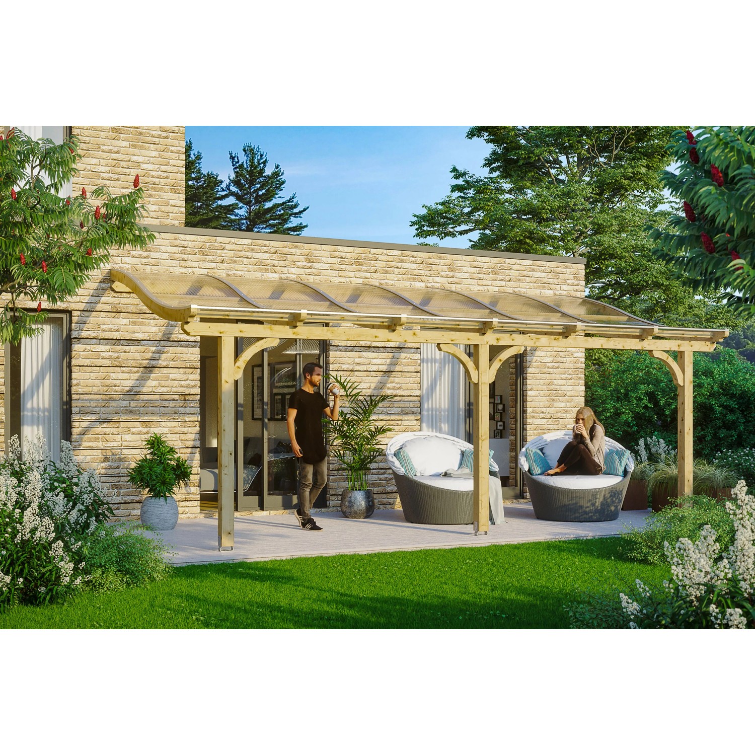 Skan Holz Terrassenüberdachung Venezia B x T 648 cm x 239 cm Leimholz Natur