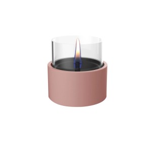 Pfirsichfarbenes Tenderflame Tischfeuer Breeze 10 mit Glaszylinder und Flamme.