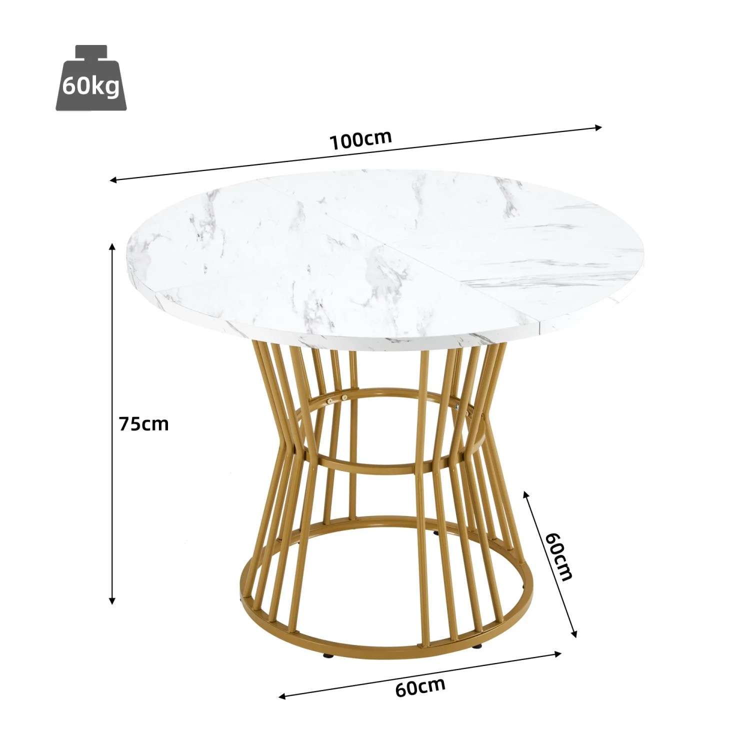Merax Esstisch Set Rund 100cm Gold Dunkelgrau Samt_3