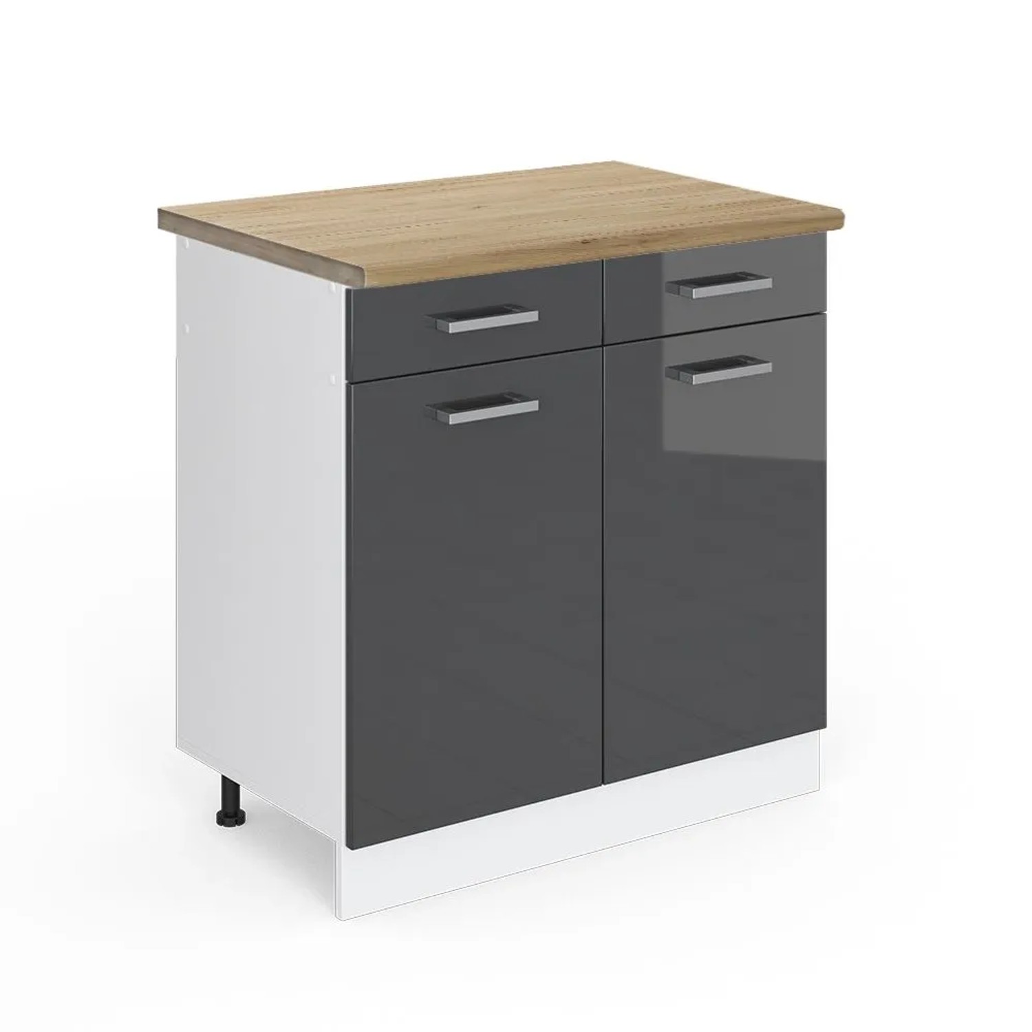 Vicco Küchenunterschrank R-Line Anthrazit Hochglanz Weiß 80 cm AP Eiche