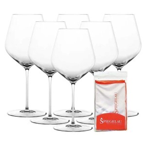 Spiegelau Hi-Lite Burgundergläser, 6er Set mit Poliertuch. Kristallgläser für Wein.