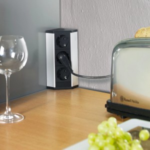 Emuca Aufputz-Multistecker V Dock 3 X Schuko-Steckdose Kunststoff und Aluminium Matt Eloxiert