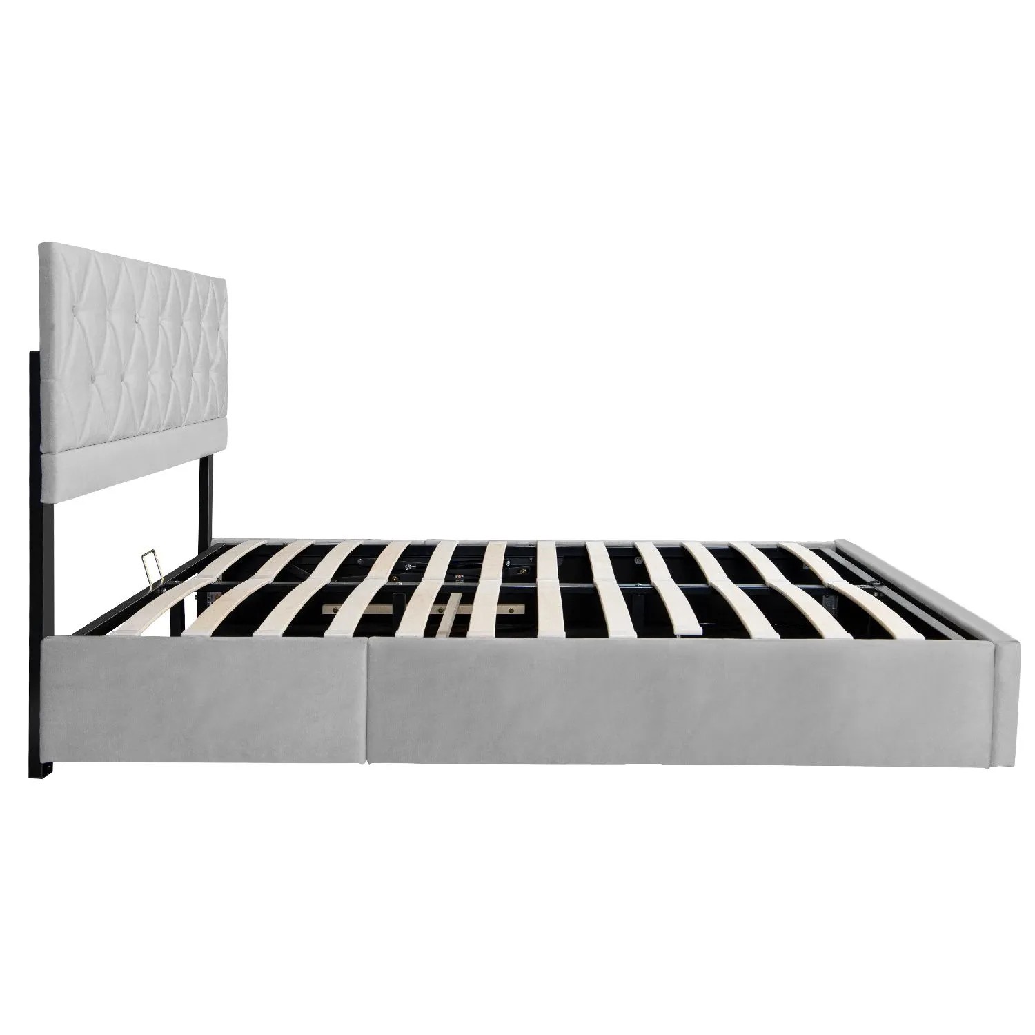 okwish Einzelbett mit Stauraumbett Kopfteil Jugendzimmer mit Matratze 140 x 200 cm cm Hellgrau