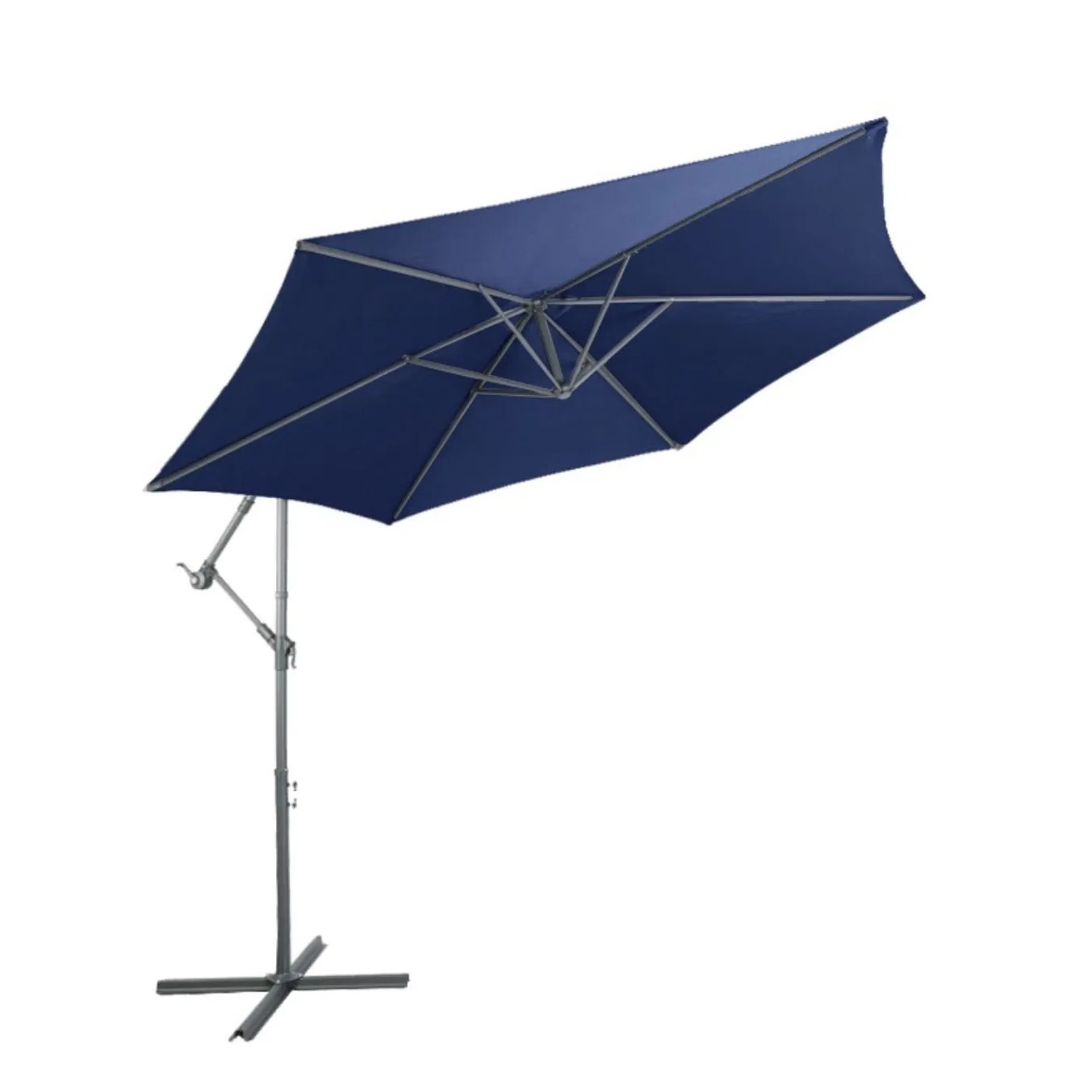 Lex Alu Sonnenschirm Ampelschirm Ø 3m UV30+ Kurbelschirm mit Standfuß Garten Blau