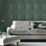Laura Ashley Vliestapete Redbrook Wood Panel Fern Green: Grüne Holzpaneel-Optik im Wohnraum.