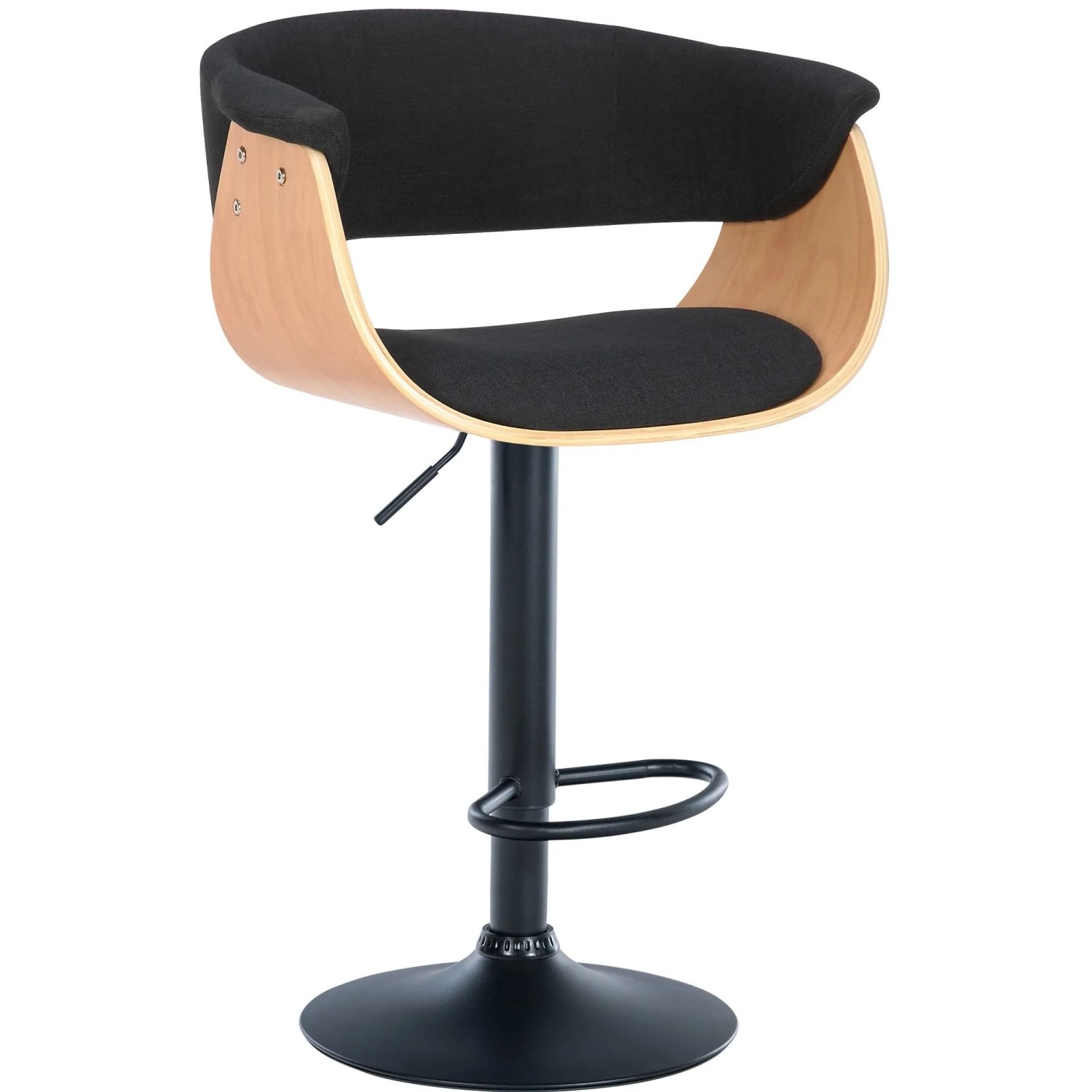 DELUKE Barhocker BAKOT Stoff Natura/schwarz 60x51x90cm Barstuhl Höhenverstellbar Mit Lehne Drehbar Tresenhocker Tresenst...