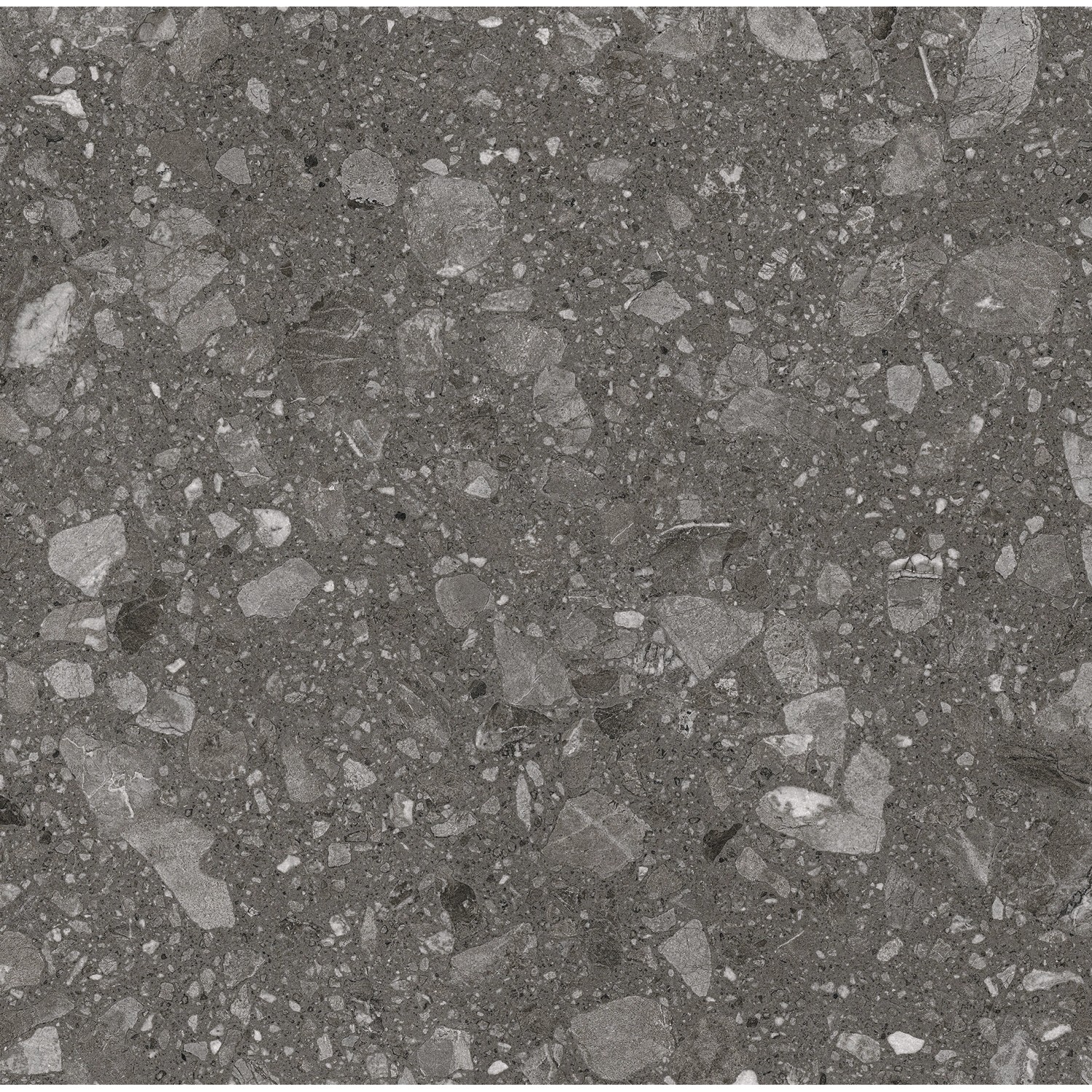 Anthrazitfarbene Feinsteinzeug Bodenfliese, 60x60 cm, mit Steinoptik für Innen- und Außenbereich.