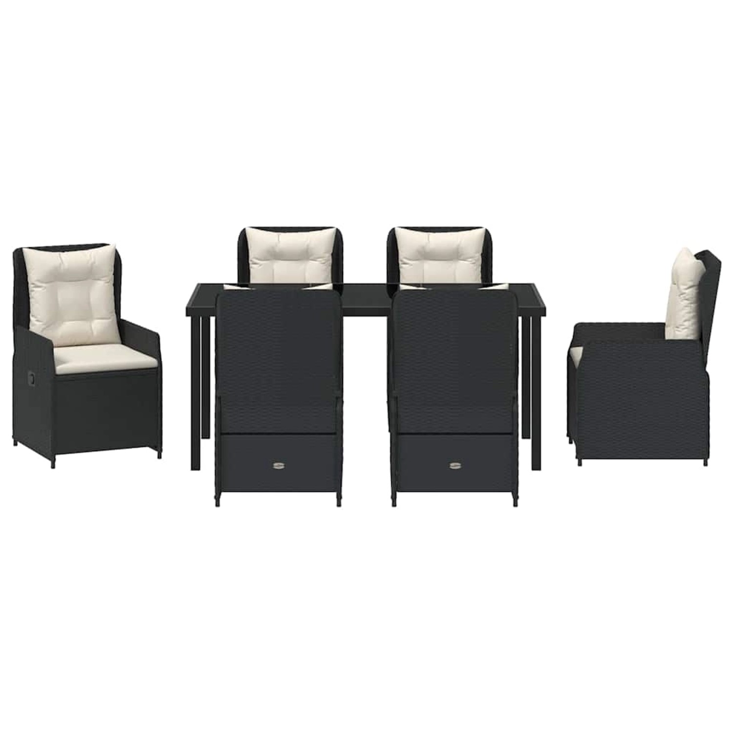 vidaXL Garten Essgruppe, 7-teilig, schwarz, Poly Rattan. Gartenmöbel Set mit Tisch und Stühlen.