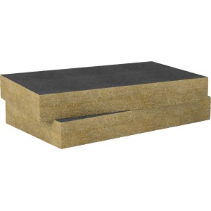 Rockwool Fixrock Fassadendämmplatten, 60 mm stark, mit schwarzer Vlieskaschierung.