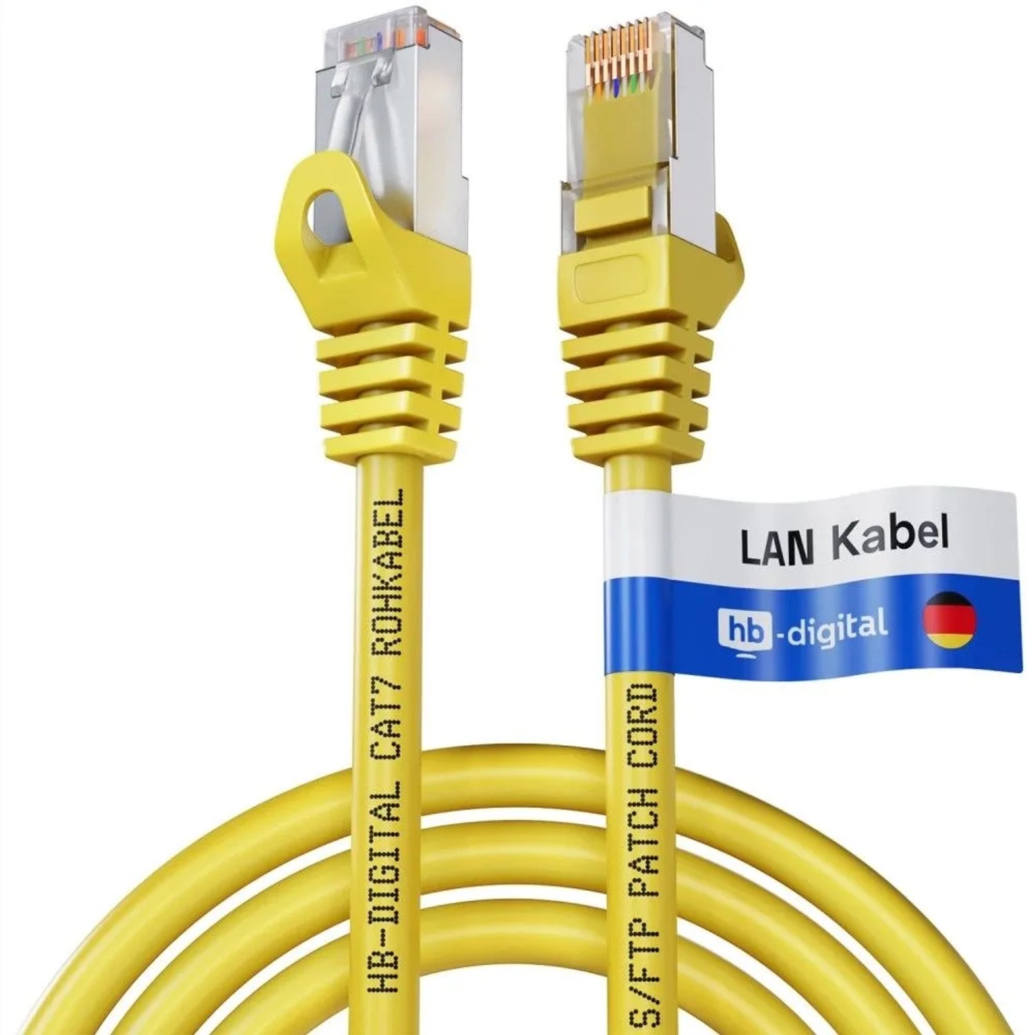 hb-digital 0.25m Patchkabel CAT 7 Rohkabel RJ45 S/FTP PiMF LSZH AWG 26 Halogenfrei Gelb