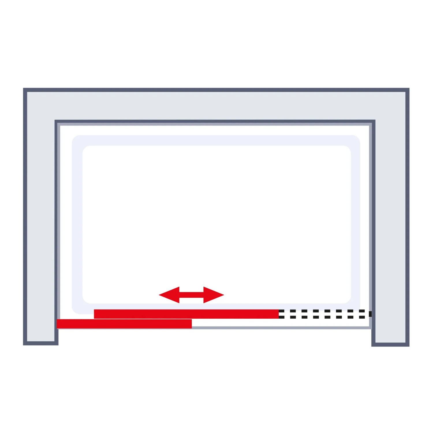 Schemazeichnung: Schulte Schiebetür Trend 2.0 in Nische, Mattschwarz, Schieberichtung links.