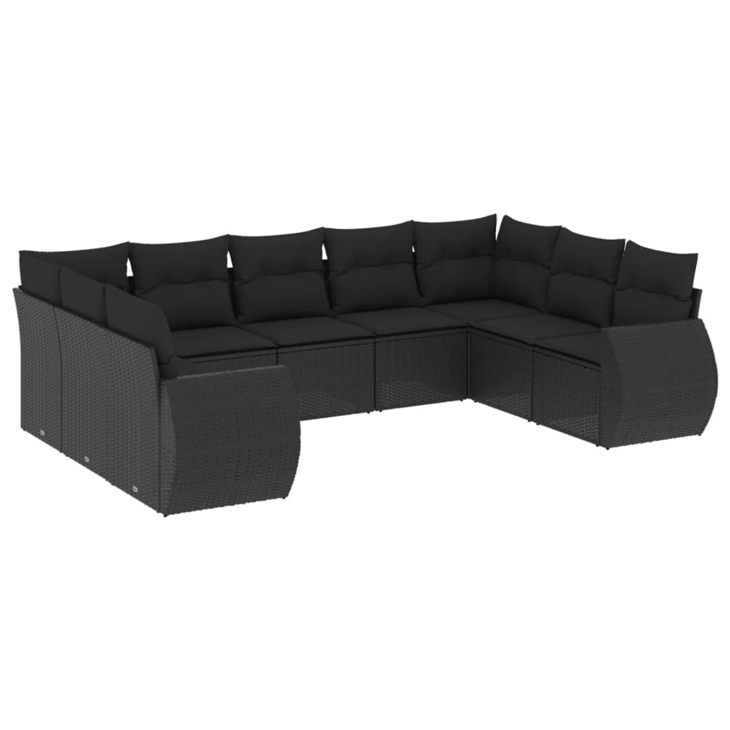 vidaXL 9-Tlg Garten-Sofagarnitur mit Kissen Schwarz Poly Rattan 3254132