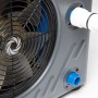 Graue Wärmepumpe Mini für Pools mit Lüfter und Anschlüssen.