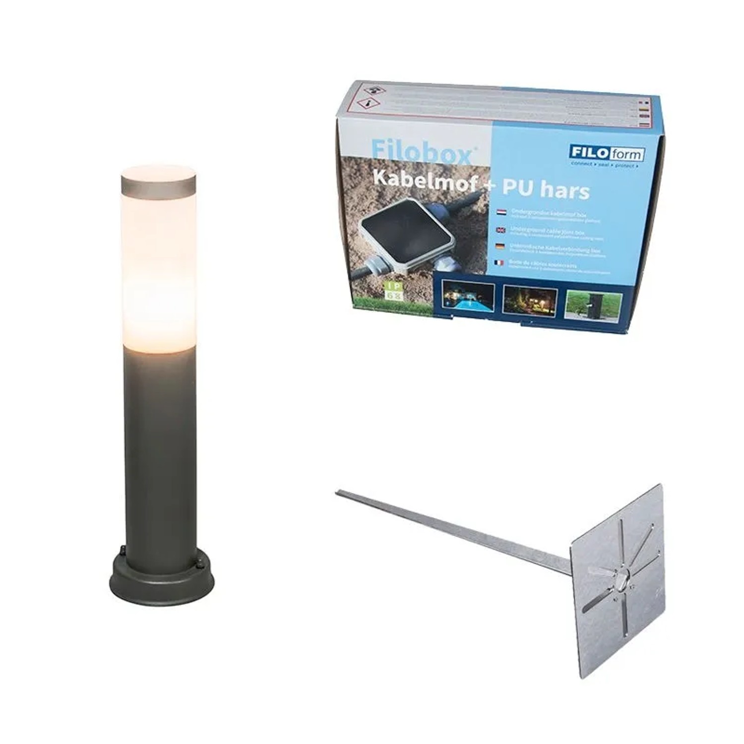 QAZQA Außenleuchte Anthrazit 45 cm IP44 Rox mit Erdspieß und Kabelmuffe