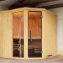 Weka Element-Ecksauna Varberg mit Glastür und Fenster, Fichtenholz, 9 kW Ofen im Sparset.