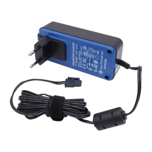 Somfy Notladegerät für Rollladen mit Solarantrieb, blau/schwarz, mit Kabel und Stecker.