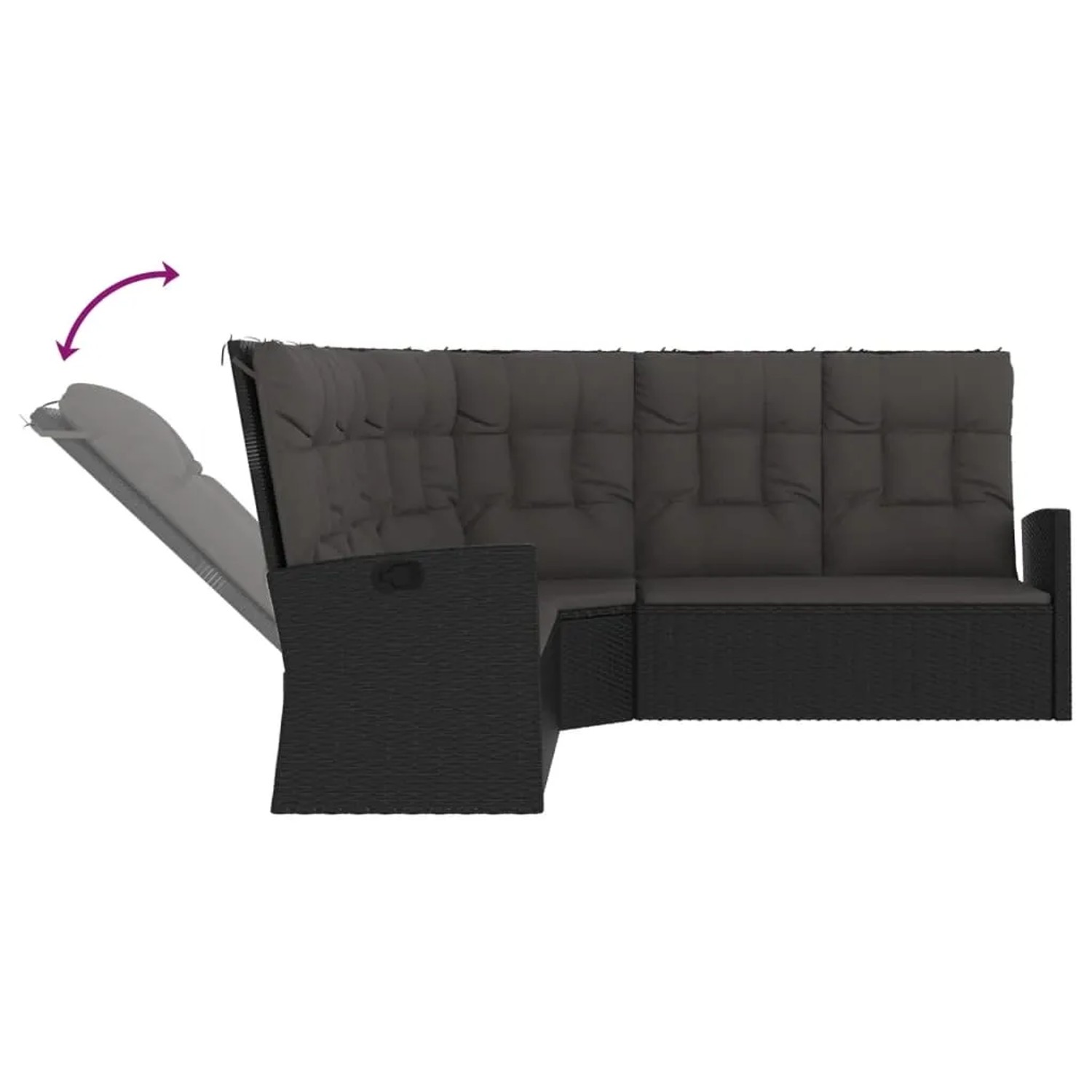 Schwarzes vidaXL Garten-Lounge-Set mit verstellbarer Rückenlehne und grauen Kissen.
