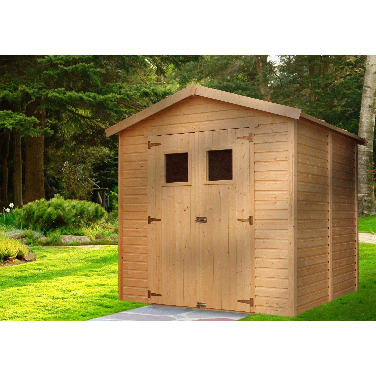 Timbela Holz-Gartenhaus M351, 4,08 m², mit Fenstern. Gartenhaus aus unbehandeltem Holz.