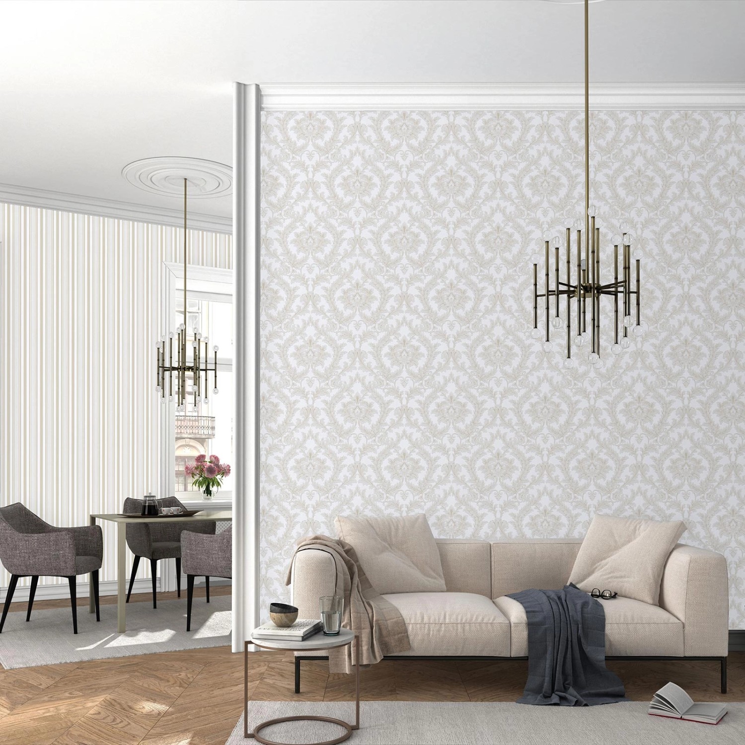 Bricoflor Stuck Tapete in Weiß Beige Barock Vliestapete mit Blätter  Ornament für Schlafzimmer und Esszimmer Elegante Wandtapete im Antik Look