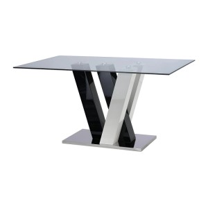 Vente-unique Esstisch Winch 150 cm mit Glasplatte und modernem schwarz-weißem MDF-Gestell auf Chromfuß.