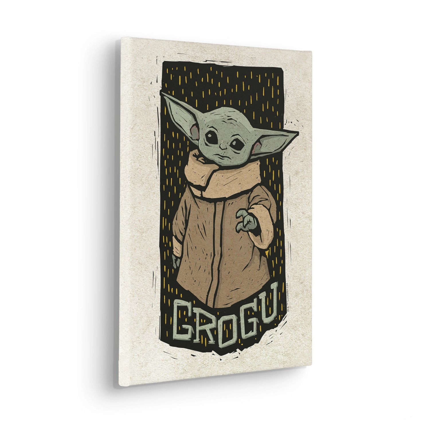 Komar Keilrahmenbild Star Wars The Mandalorian Grogu Lino-Cut Beige günstig online kaufen
