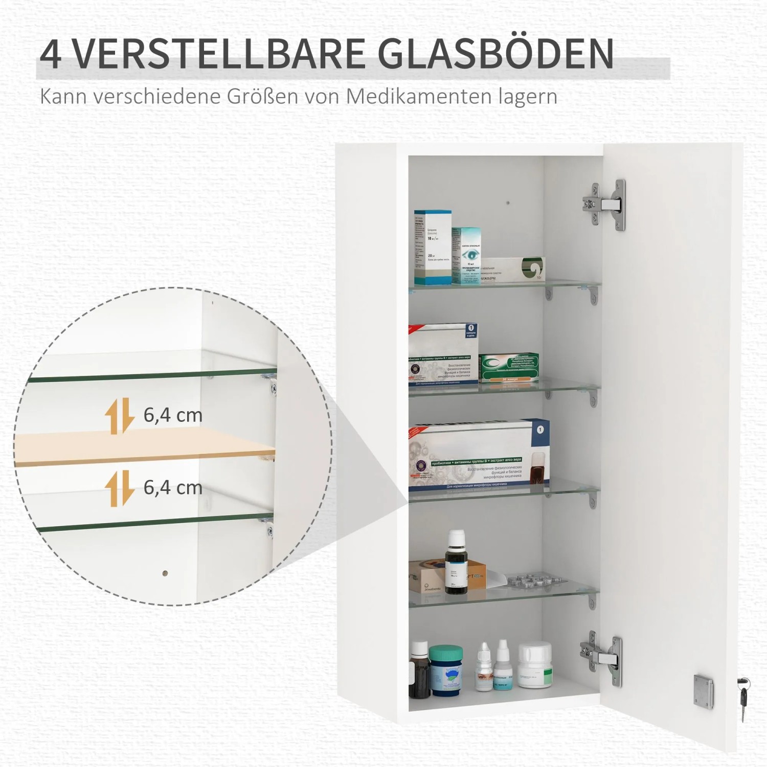 Kleankin Medizinschrank abschließbar verstellbar Weiß 30 x 20 x 70 cm kaufen bei OBI