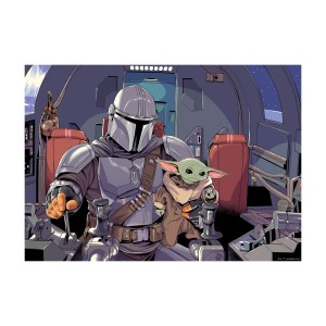 Komar Wandbild: Mandalorianer und The Child im Cockpit, 40x30 cm. Dekoratives Bild für Star Wars Fans.