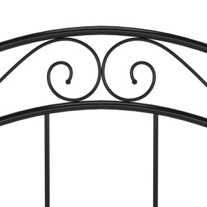 Detailansicht: Schwarzes Metallbett 90x200 cm mit geschwungenem Kopfteil.