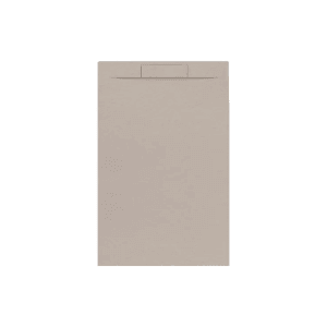 Rechteckige Frascio Duschwanne 110x85 cm in Moka (RAL 1019) aus Marmorharz mit Ablaufgitter.