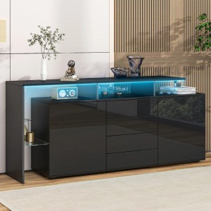 Merax Sideboard Hochglanz mit LED Mehrzweckschrank Schwarz