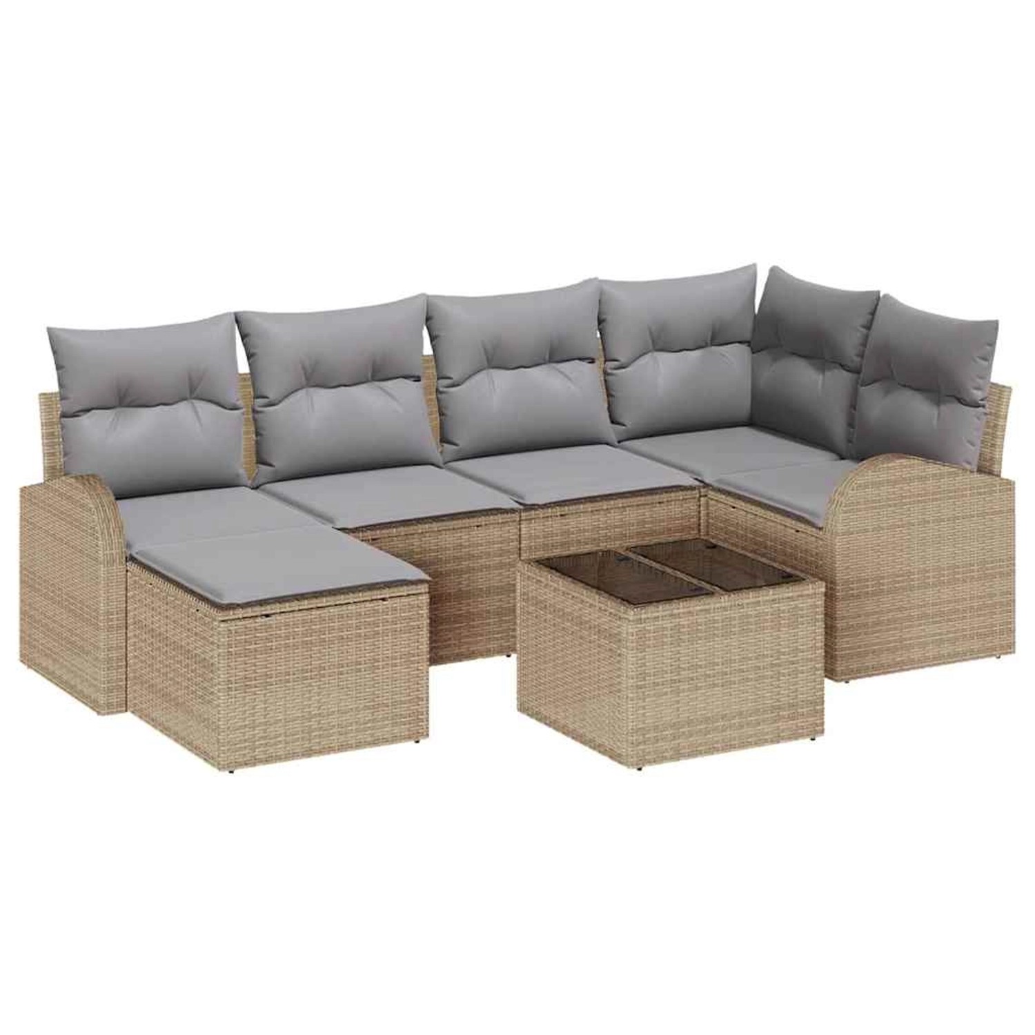 vidaXL Garten-Sofa-Set mit Kissen 7-Tlg Beige Hellgrau Poly Rattan 3354789 günstig online kaufen