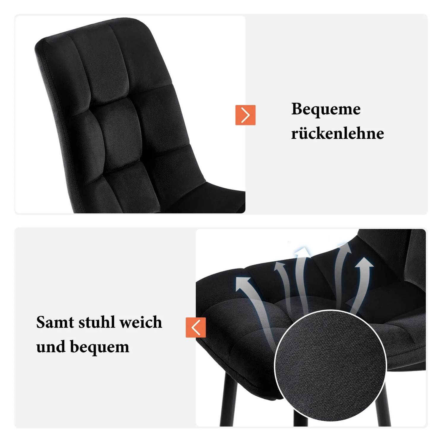 Merax Essgruppe 5-tlg mit 117cm Esstisch 4 Samtstühle Schwarz Tischbeine Schwarz_7