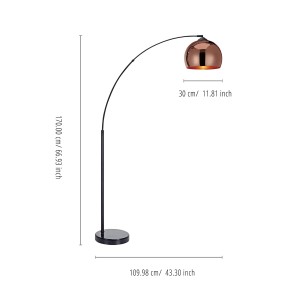 Teamson Home Bogenlampe in Roségold, Schwarz & Kupfer. Moderner Deckenfluter mit gebogenem Arm.