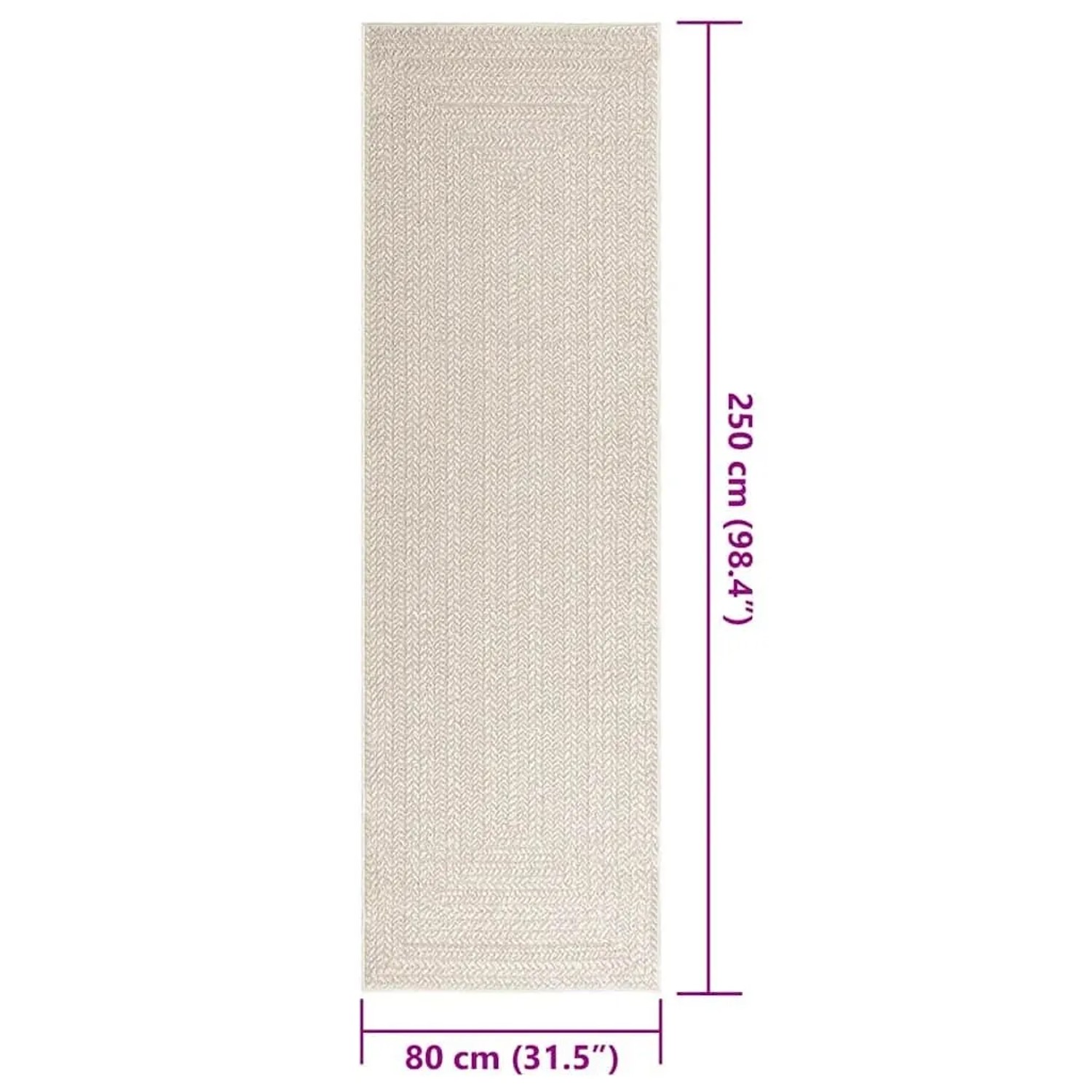 Cremefarbener vidaXL ZIZUR Teppich 80x250 cm in Jute-Optik für Innen- & Außenbereich. Robustes Polypropylen.