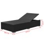 Schwarze vidaXL Gartenliege aus Rattan mit verstellbarer Rückenlehne und Maßangaben.