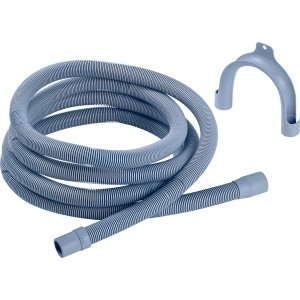 Grauer Ablaufschlauch (3 m) für Waschmaschine/Spülmaschine mit Halterung.