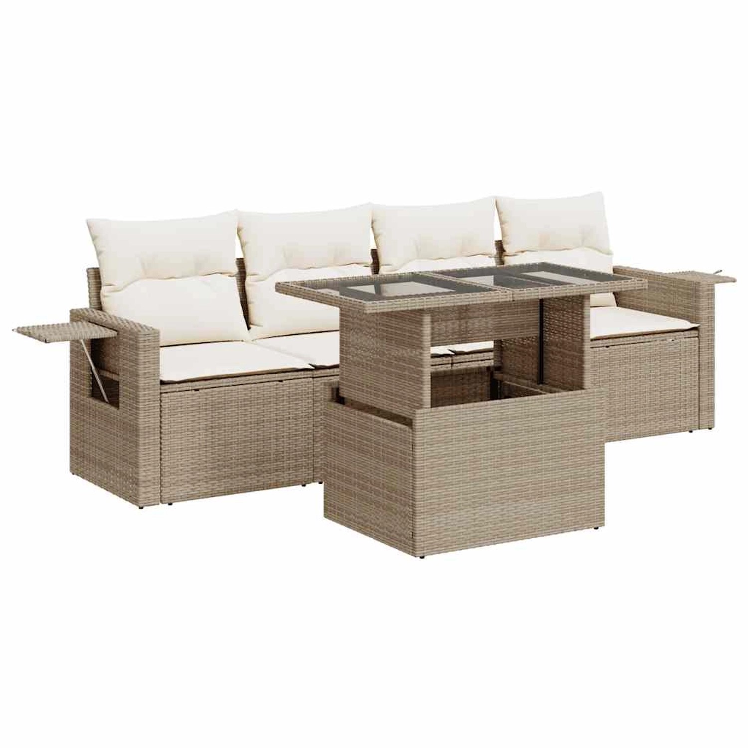 vidaXL 5-Tlg Garten-Sofagarnitur mit Kissen Beige Poly Rattan 3326399 günstig online kaufen