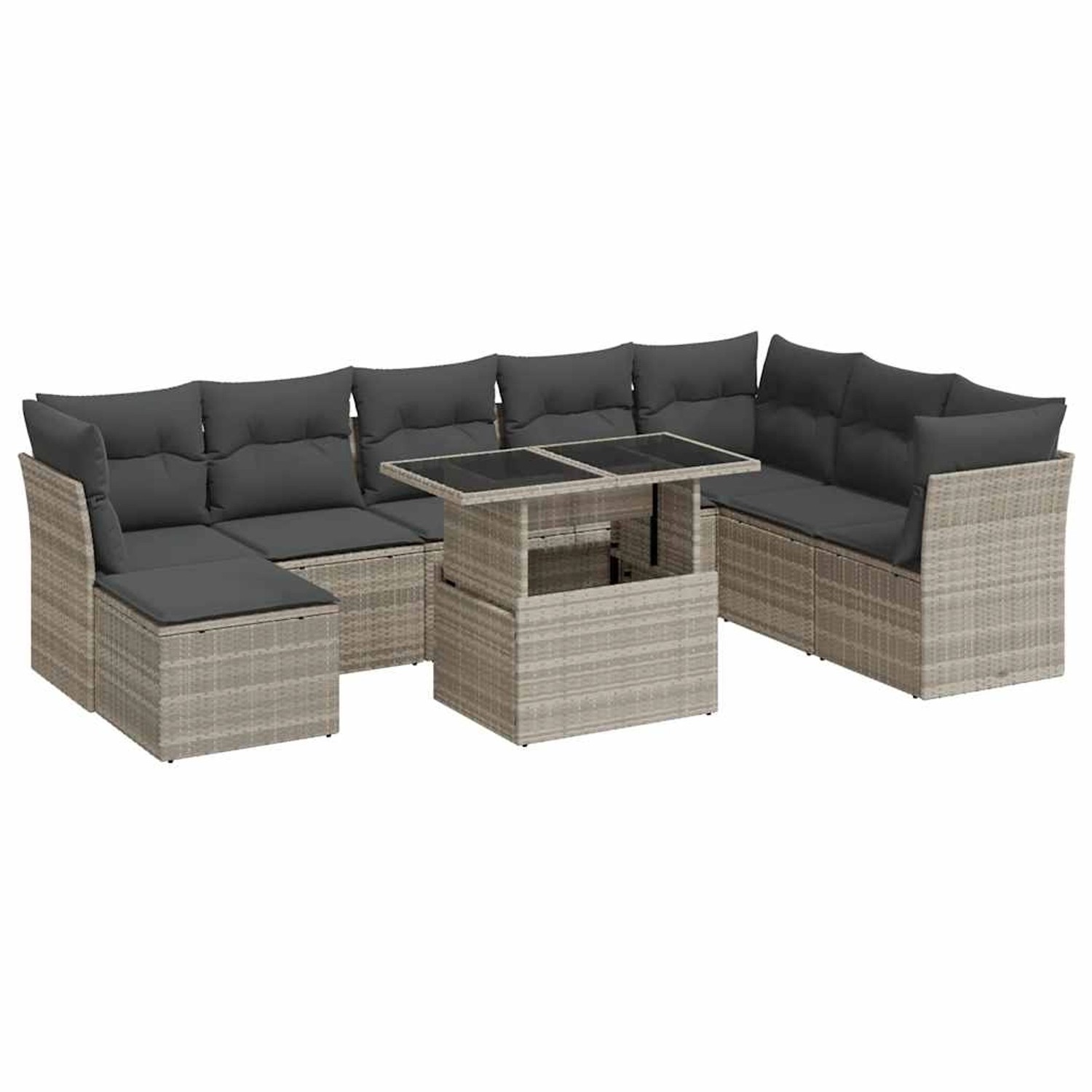 vidaXL 9-Tlg Garten-Sofagarnitur mit Kissen Hellgrau Poly Rattan 3326213 günstig online kaufen