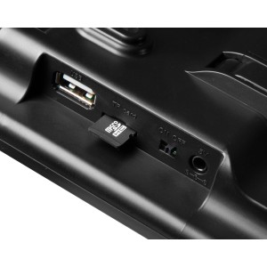 Anschlüsse der Technaxx TX-128 Überwachungskamera: USB, TF-Karte, Ein/Aus-Schalter, 5V-Anschluss.